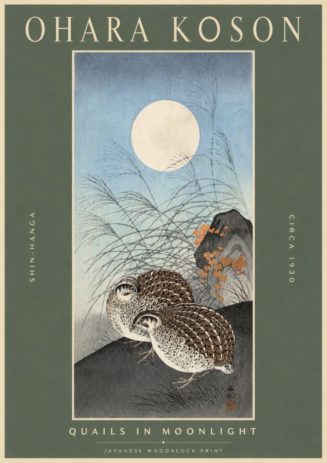 Ohara Koson Quails in Moonlight No2 - Plakát