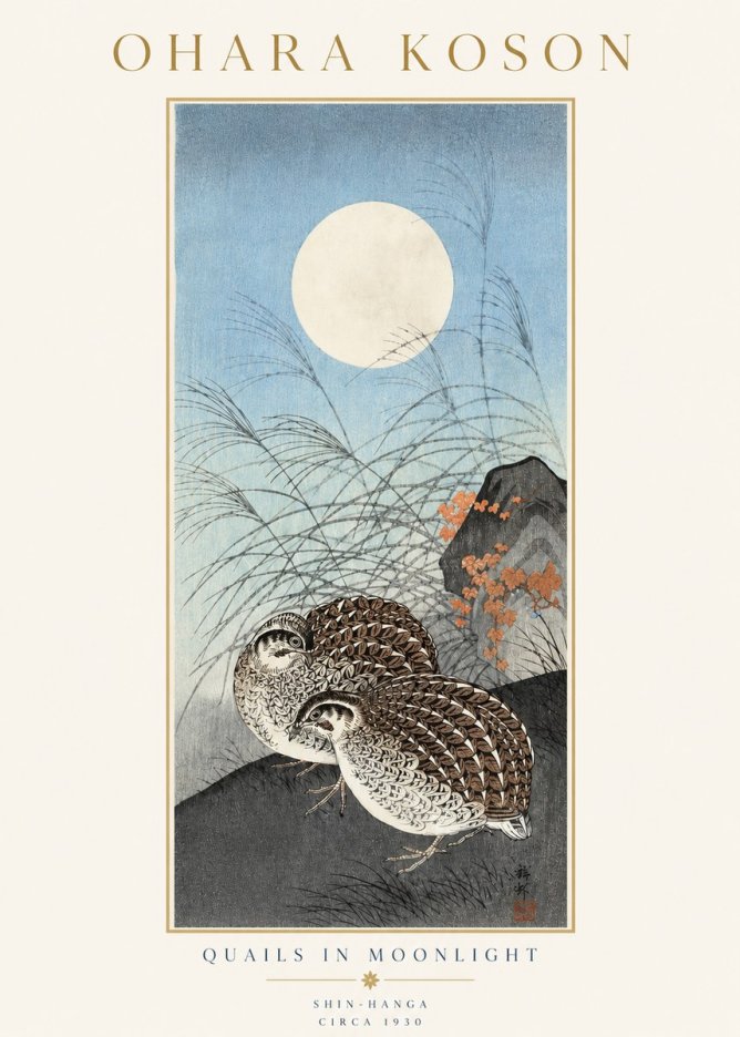 Ohara Koson Quails in Moonlight No3 - Plakát