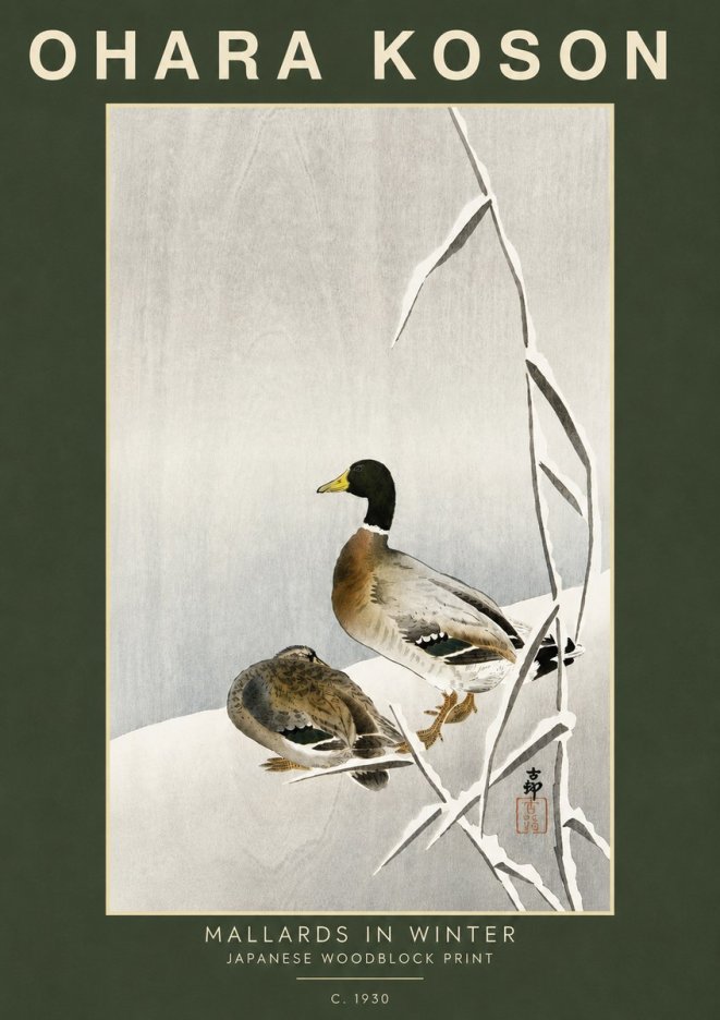 Ohara Koson Mallards in Winter No5 - Plakát