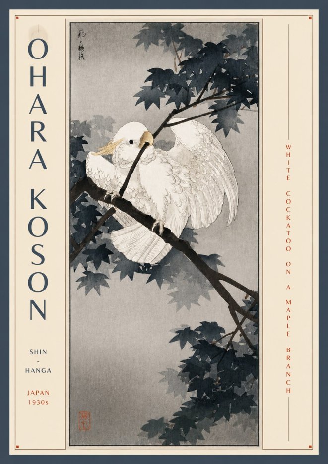 Ohara Koson White Cockatoo on a Maple Branch No3 - Plakát