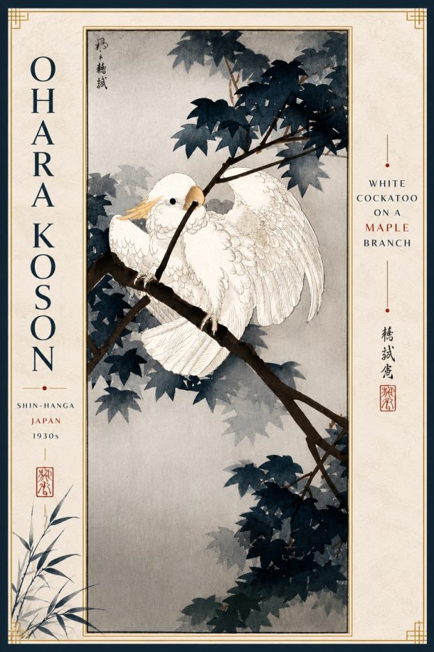 Ohara Koson White Cockatoo on a Maple Branch No4 - Plakát