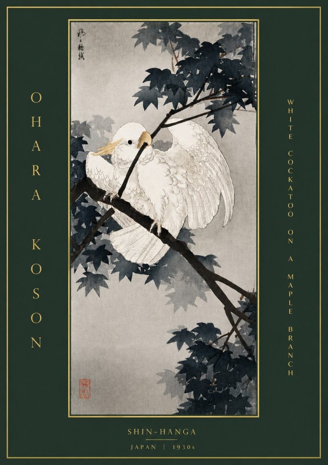 Ohara Koson White Cockatoo on a Maple Branch No5 - Plakát