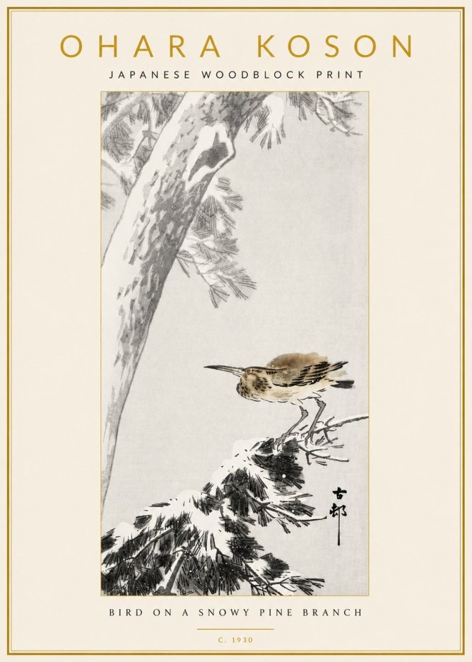 Ohara Koson Bird on a Snowy Pine Branch No3 - Plakát