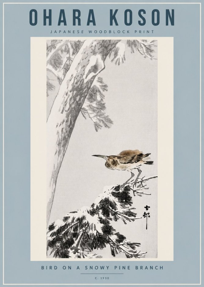 Ohara Koson Bird on a Snowy Pine Branch No4 - Plakát