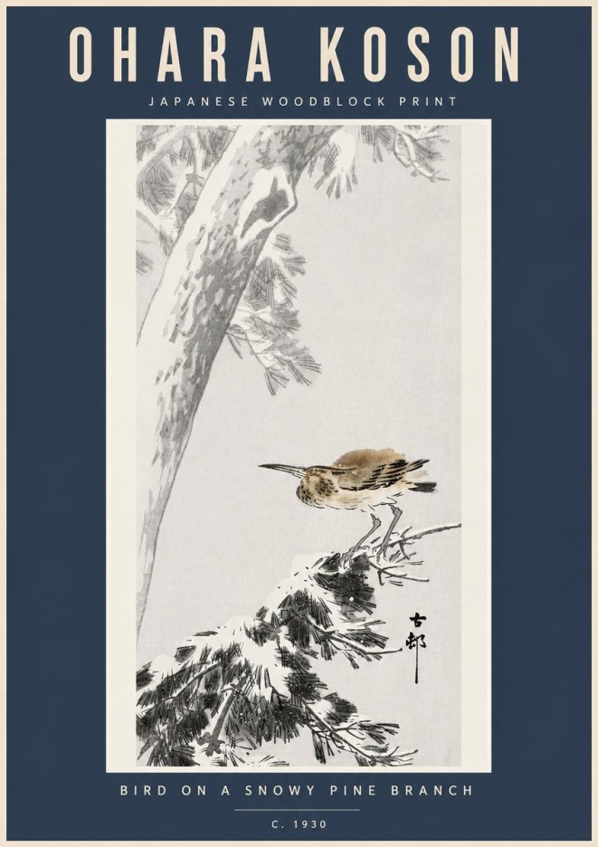 Ohara Koson Bird on a Snowy Pine Branch No5 - Plakát