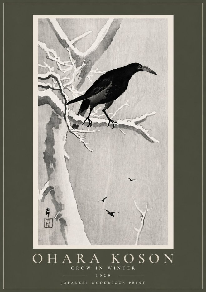 Ohara Koson Crow in Winter I No5 - Plakát