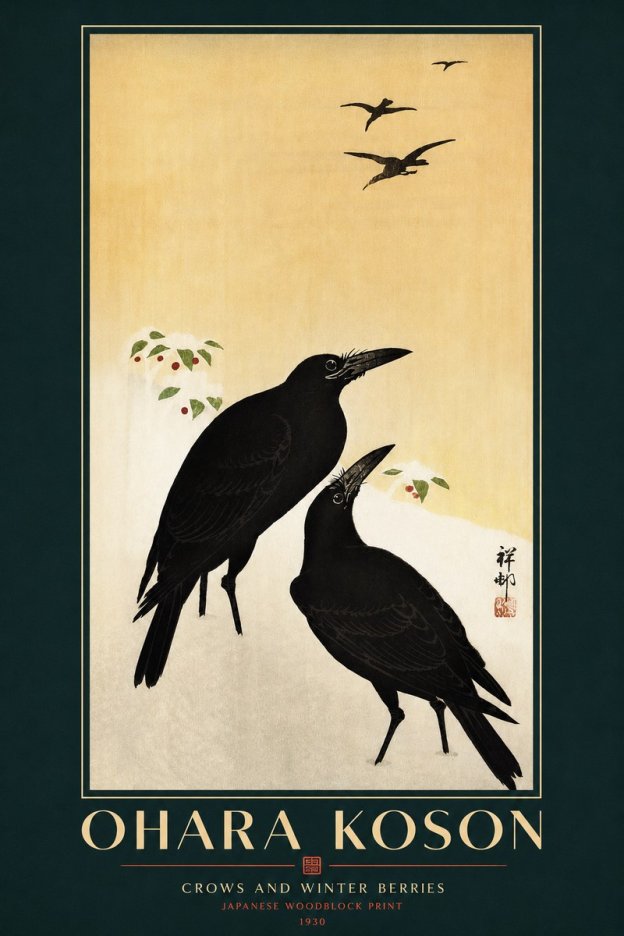 Ohara Koson Crows and Winter Berries No3 - Plakát