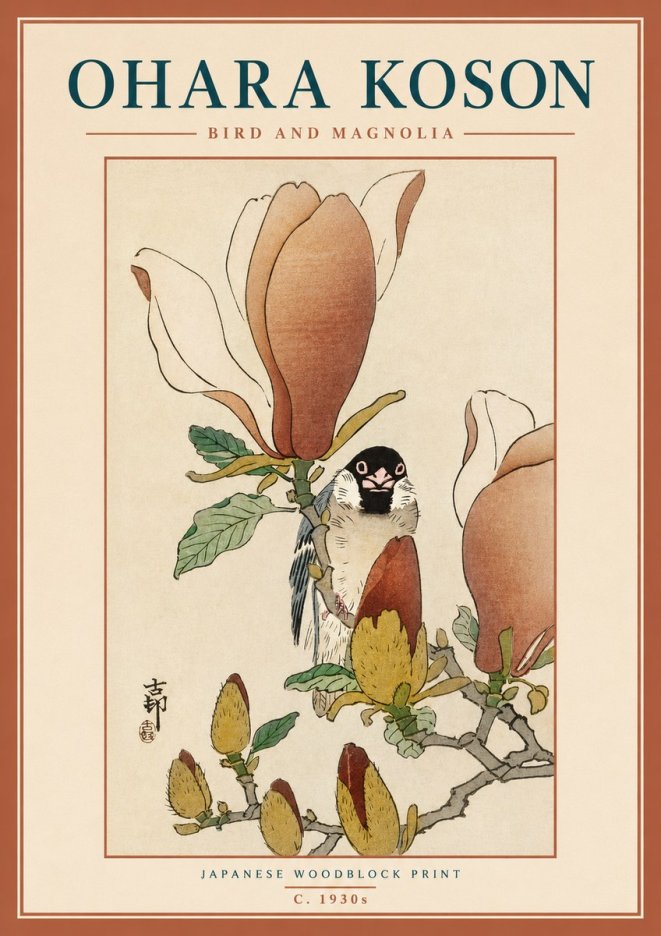 Ohara Koson Bird and Magnolia No3 - Plakát