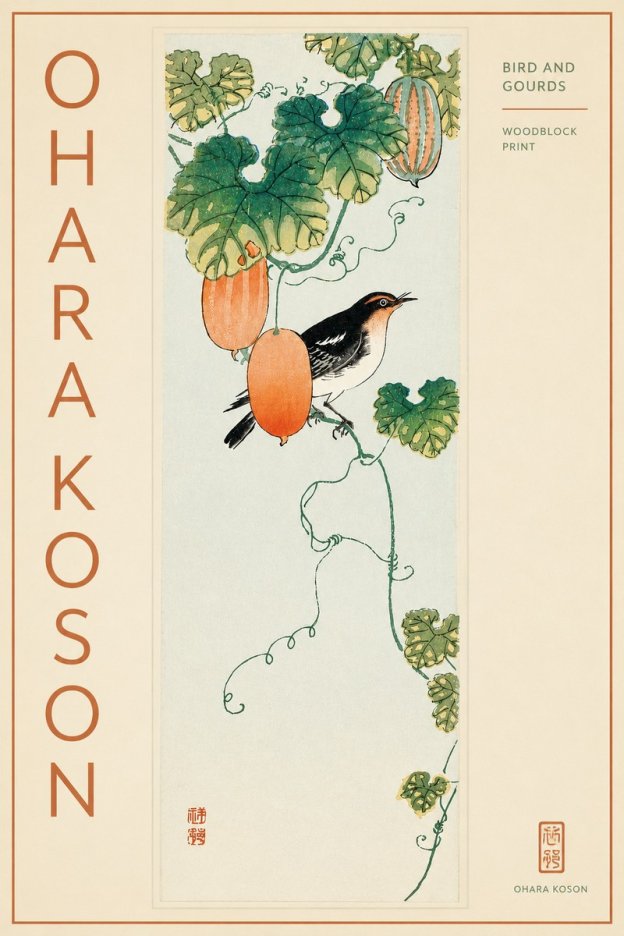 Ohara Koson Bird and Gourds No3 - Plakát