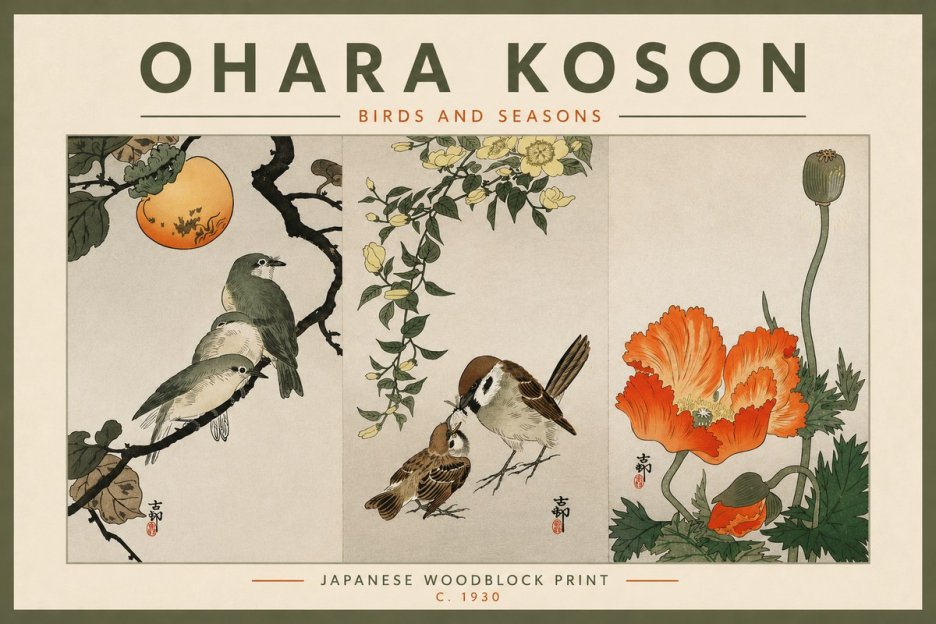Ohara Koson Birds and Seasons No4 - Plakát