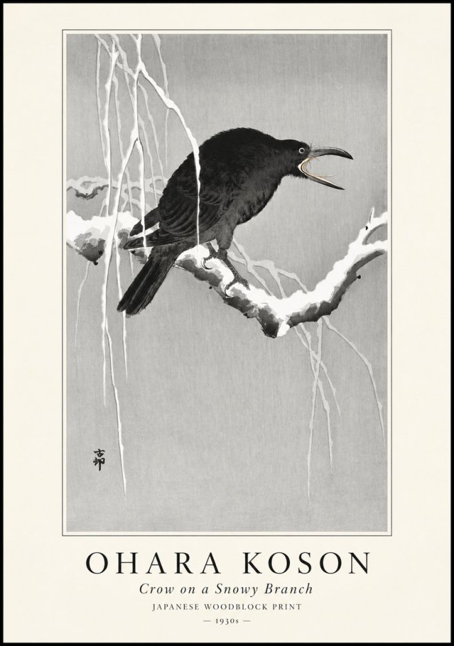 Ohara Koson Crow on a Snowy Branch II No1 - Plakát