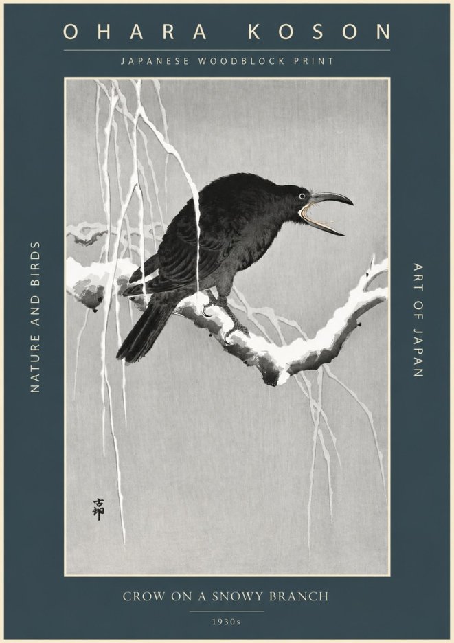 Ohara Koson Crow on a Snowy Branch II No2 - Plakát