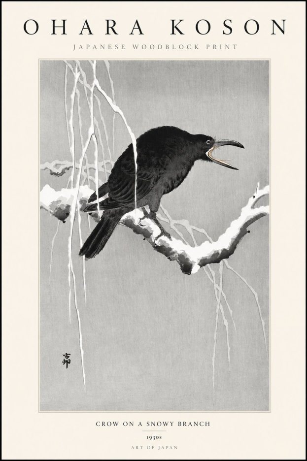 Ohara Koson Crow on a Snowy Branch II No3 - Plakát