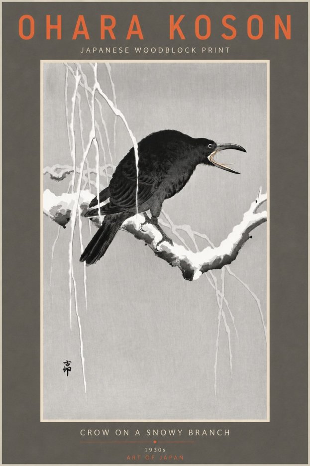 Ohara Koson Crow on a Snowy Branch II No4 - Plakát