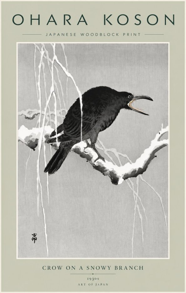 Ohara Koson Crow on a Snowy Branch II No5 - Plakát