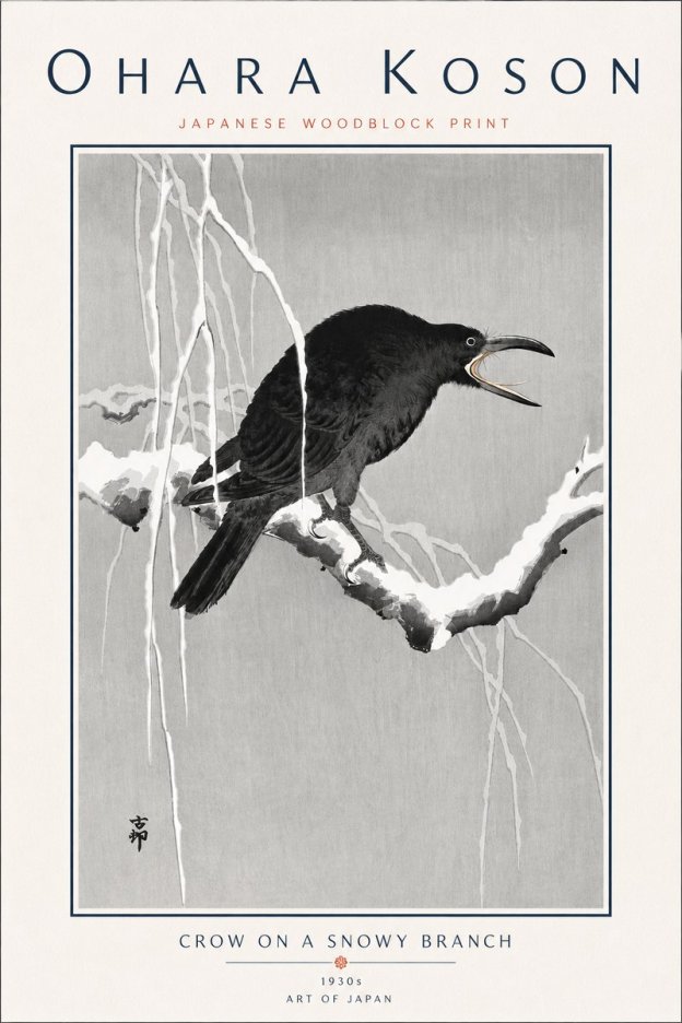 Ohara Koson Crow on a Snowy Branch II No6 - Plakát