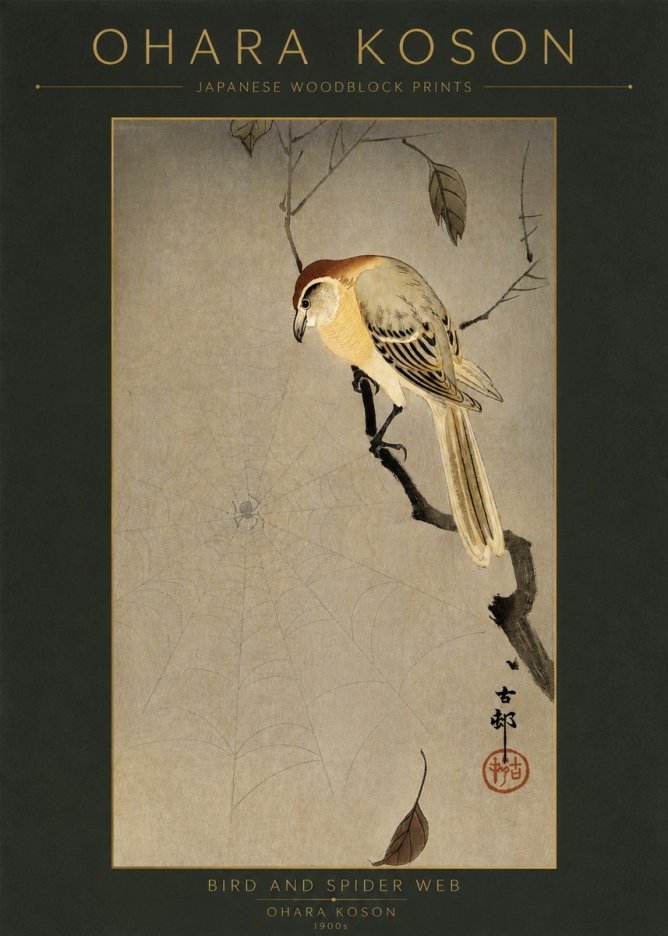 Ohara Koson Bird and Spider Web I No2 - Plakát