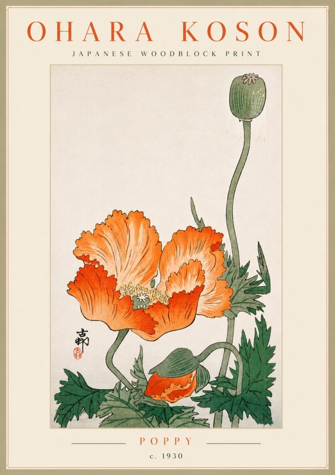 Ohara Koson Poppy No6 - Plakát