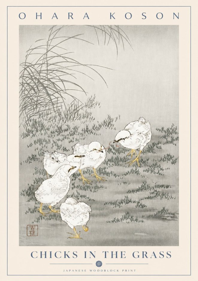 Ohara Koson Chicks in the Grass No2 - Plakát