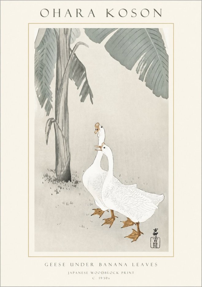 Ohara Koson Geese Under Banana Leaves No1 - Plakát