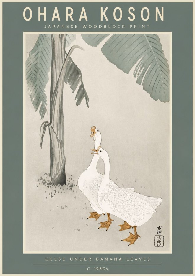 Ohara Koson Geese Under Banana Leaves No2 - Plakát