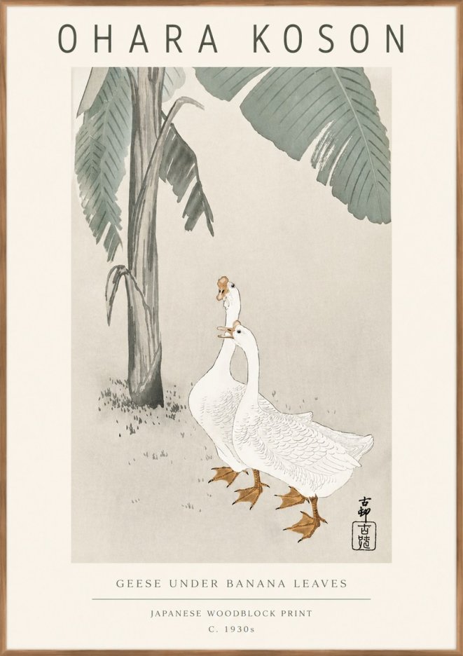 Ohara Koson Geese Under Banana Leaves No3 - Plakát