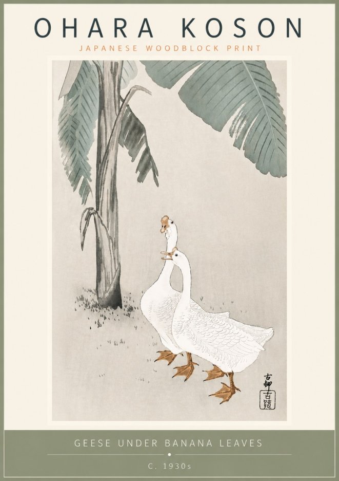 Ohara Koson Geese Under Banana Leaves No5 - Plakát