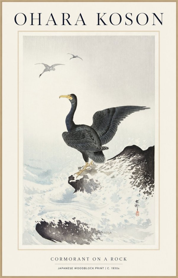 Ohara Koson Cormorant on a Rock No1 - Plakát