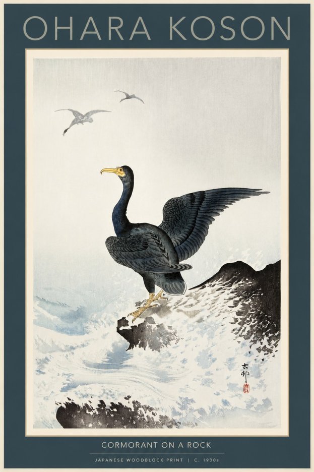 Ohara Koson Cormorant on a Rock No2 - Plakát