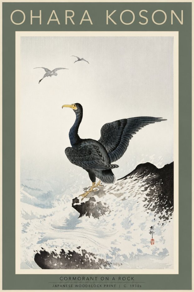Ohara Koson Cormorant on a Rock No5 - Plakát