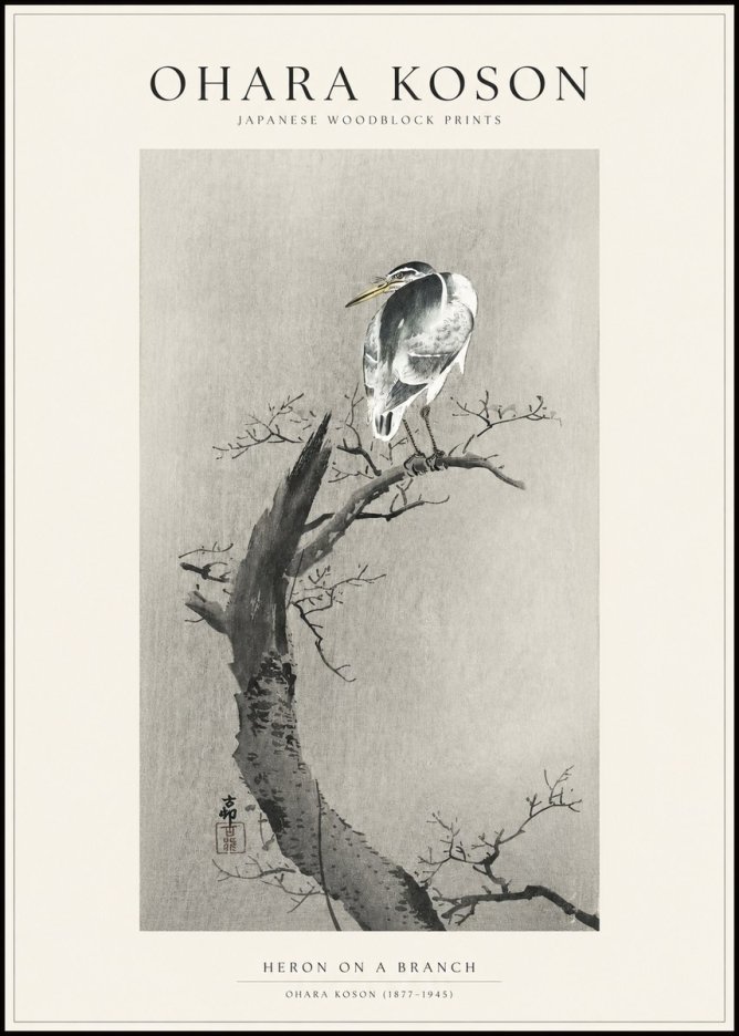 Ohara Koson Heron on a Branch No1 - Plakát