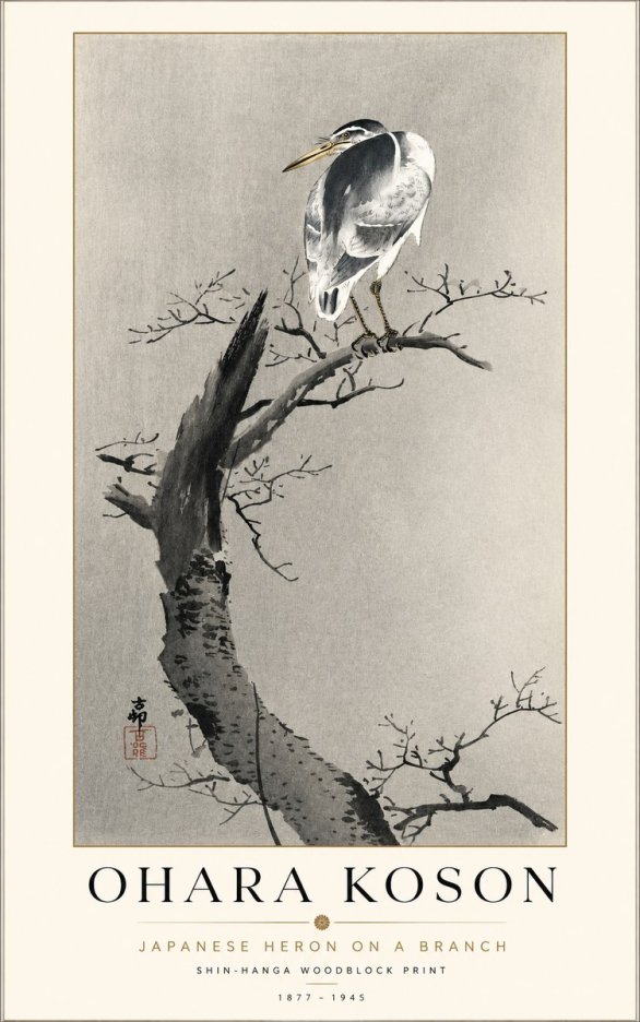 Ohara Koson Heron on a Branch No2 - Plakát