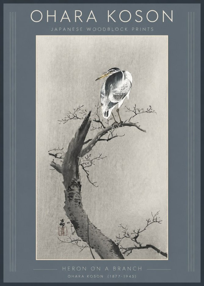 Ohara Koson Heron on a Branch No3 - Plakát