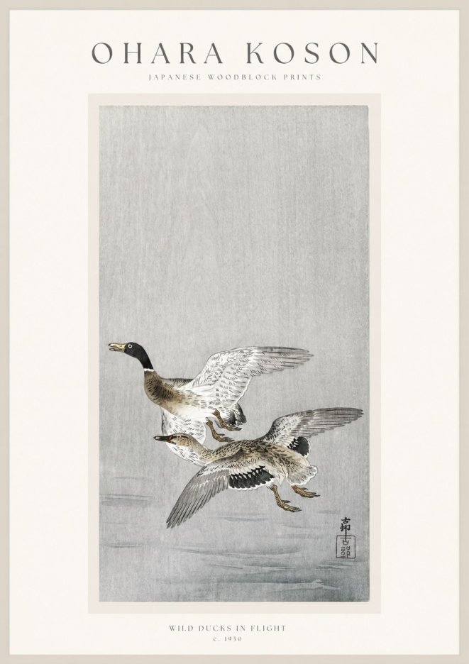 Ohara Koson Wild Ducks in Flight No1 - Plakát