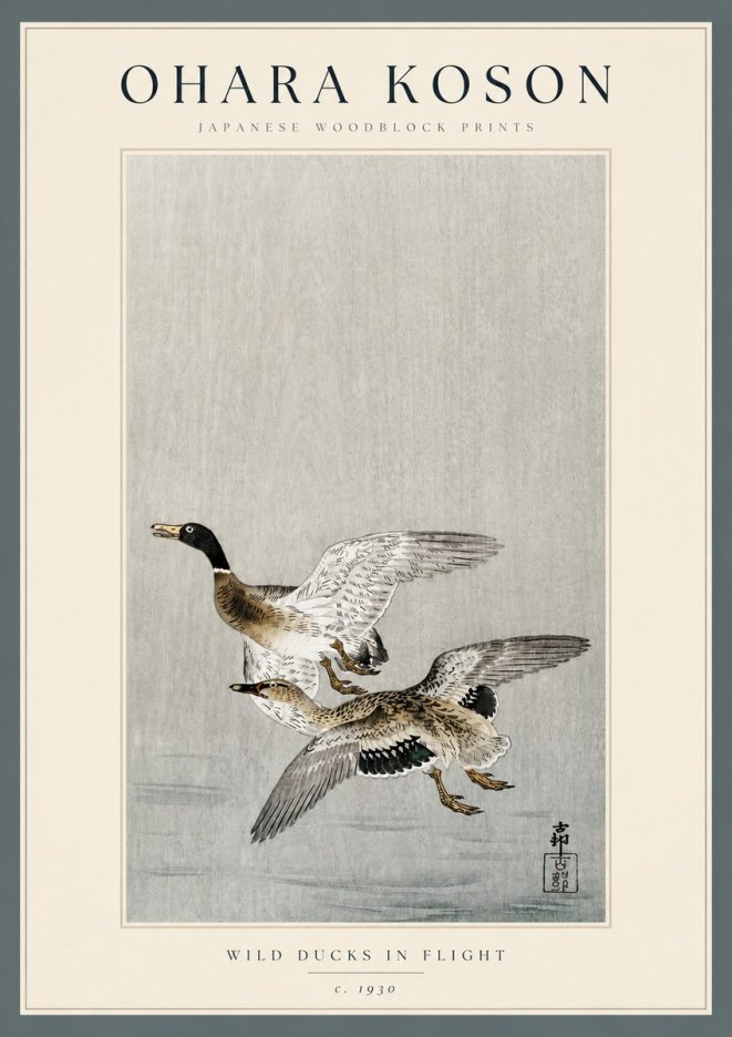 Ohara Koson Wild Ducks in Flight No3 - Plakát
