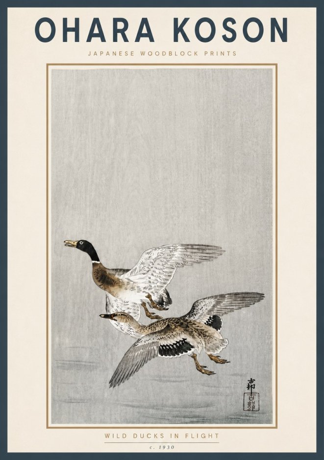 Ohara Koson Wild Ducks in Flight No4 - Plakát