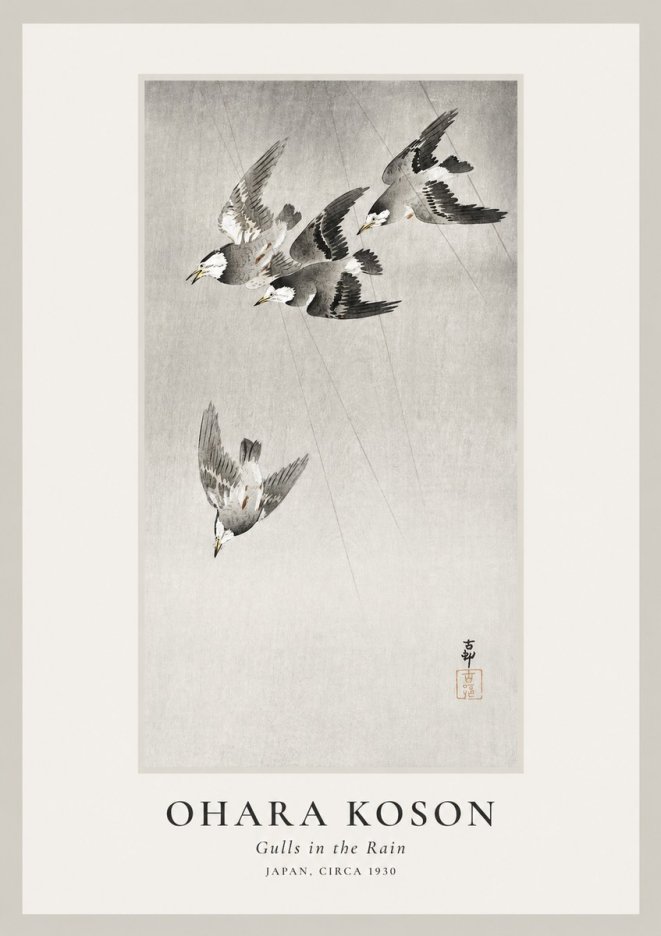 Ohara Koson Gulls in the Rain No1 - Plakát