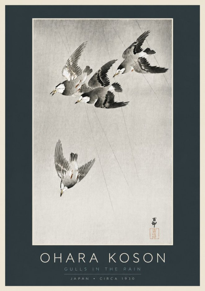Ohara Koson Gulls in the Rain No2 - Plakát