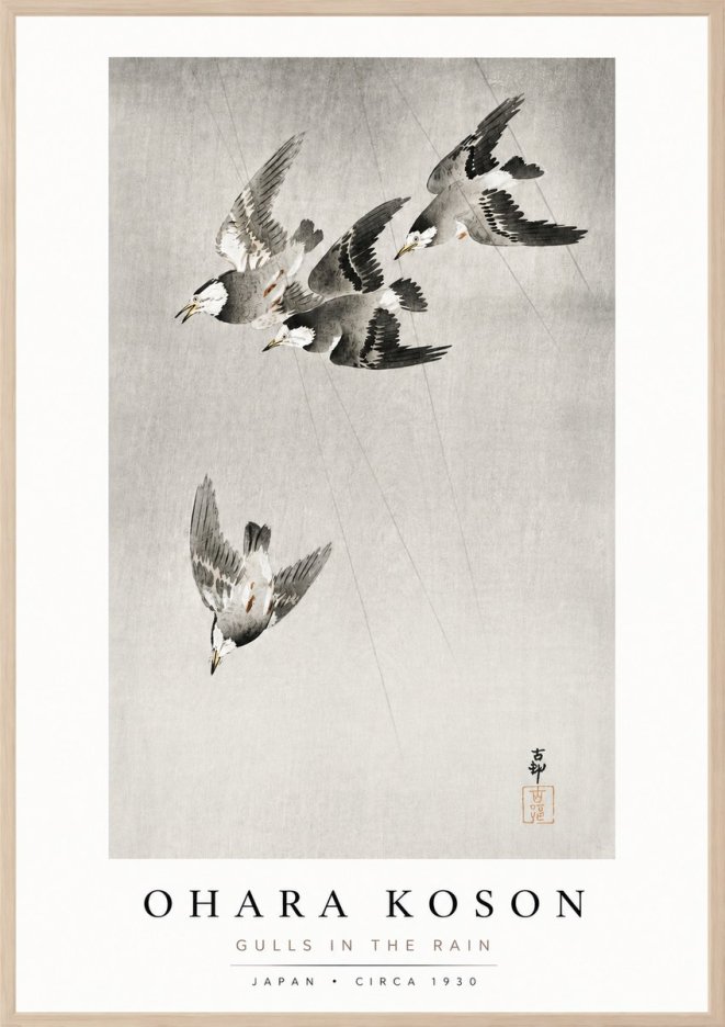 Ohara Koson Gulls in the Rain No3 - Plakát
