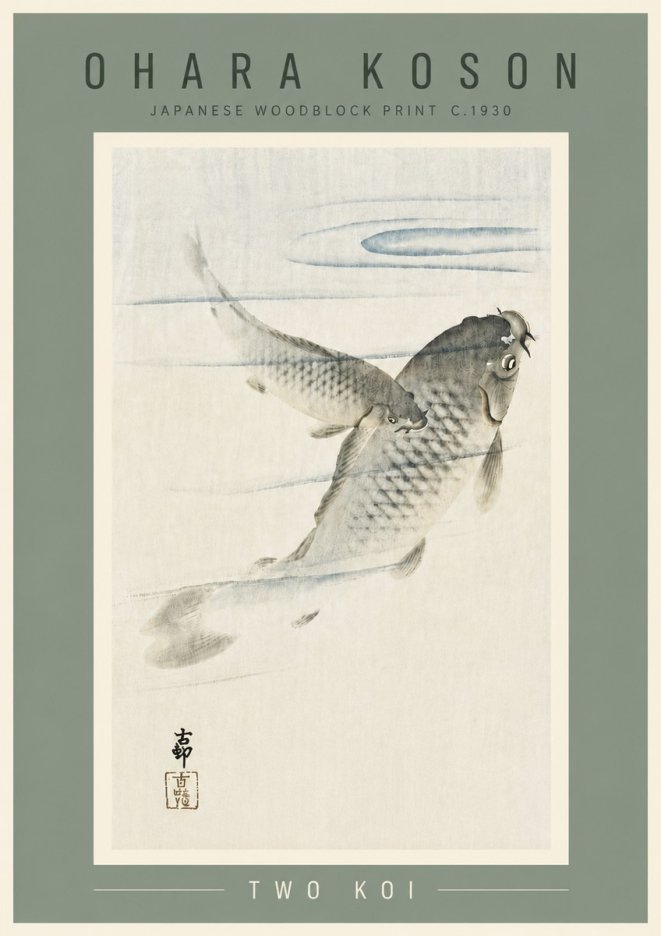 Ohara Koson Two Koi I No6 - Plakát