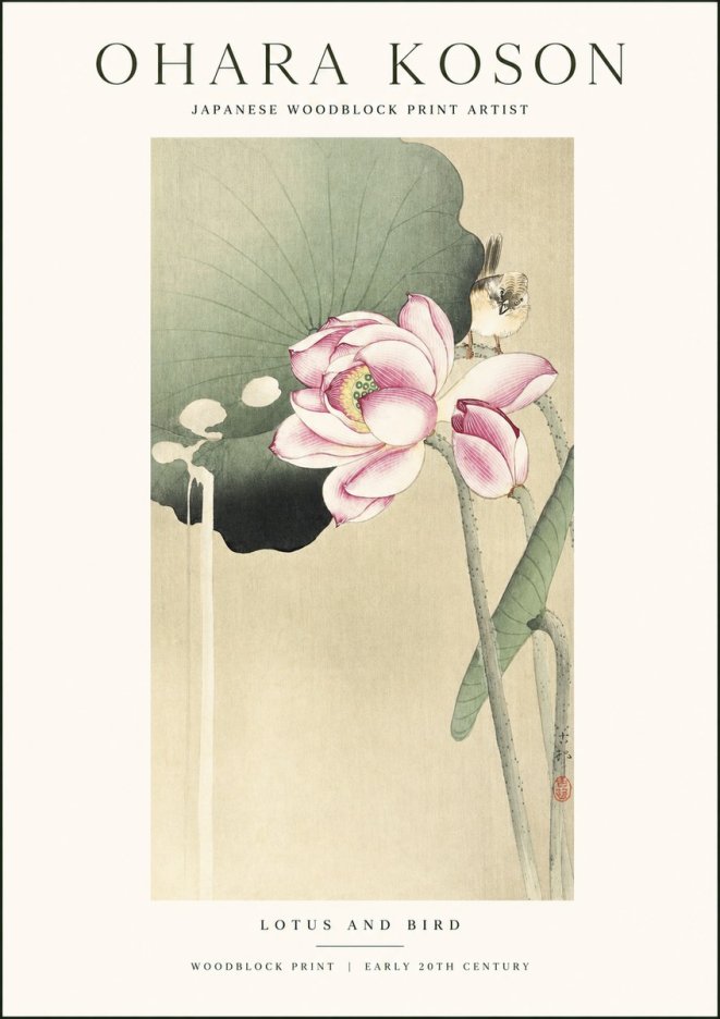 Ohara Koson Lotus and Bird No1 - Plakát