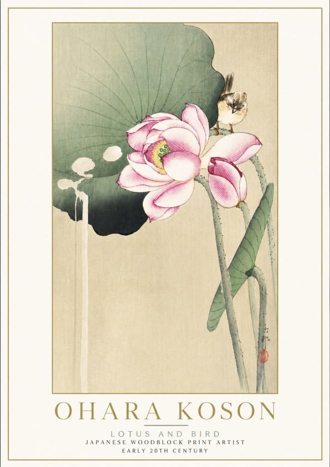 Ohara Koson Lotus and Bird No5 - Plakát
