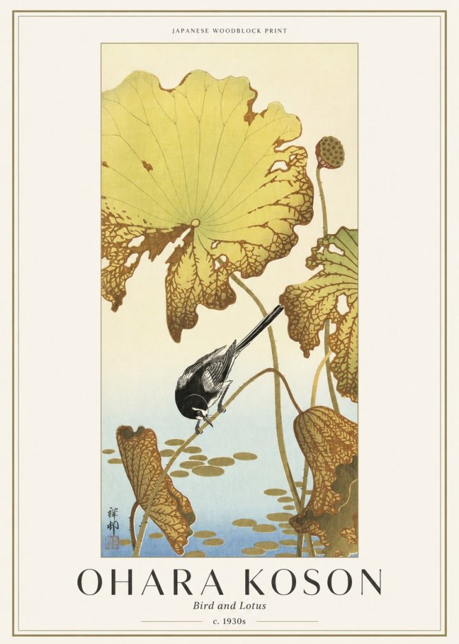 Ohara Koson Bird and Lotus No1 - Plakát
