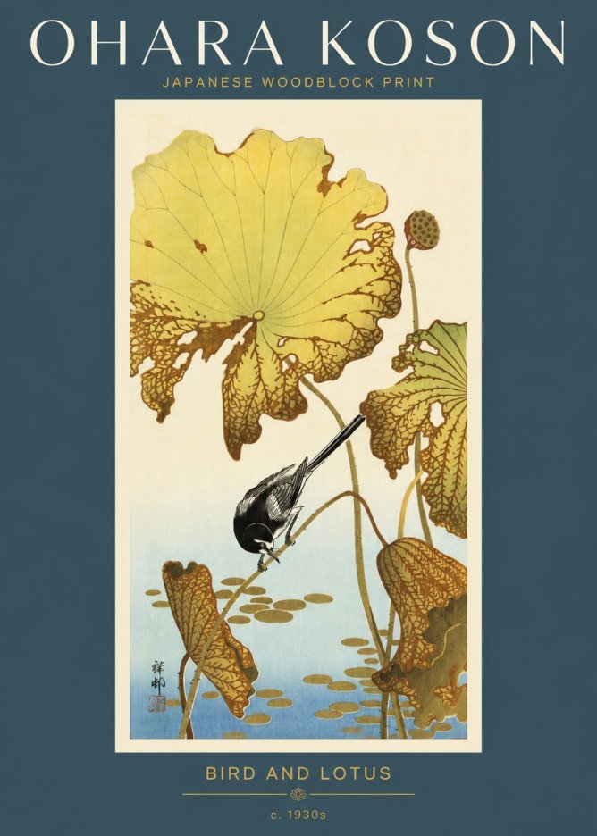Ohara Koson Bird and Lotus No2 - Plakát