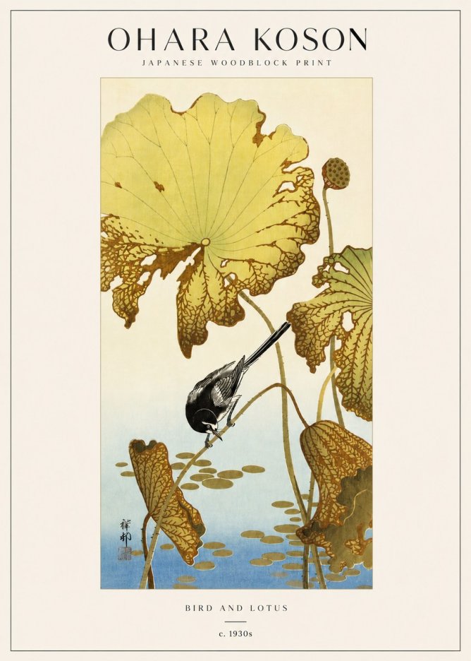 Ohara Koson Bird and Lotus No3 - Plakát