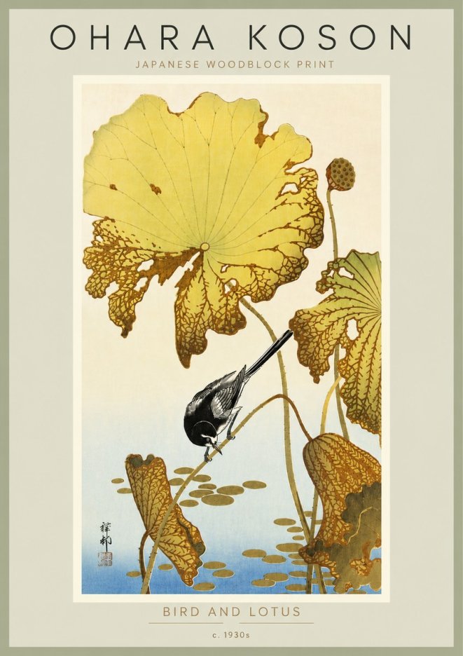 Ohara Koson Bird and Lotus No6 - Plakát