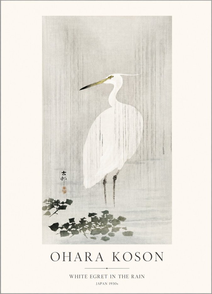 Ohara Koson White Egret in the Rain No1 - Plakát