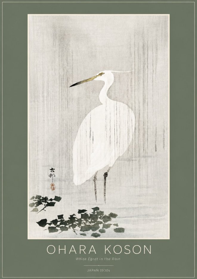 Ohara Koson White Egret in the Rain No2 - Plakát