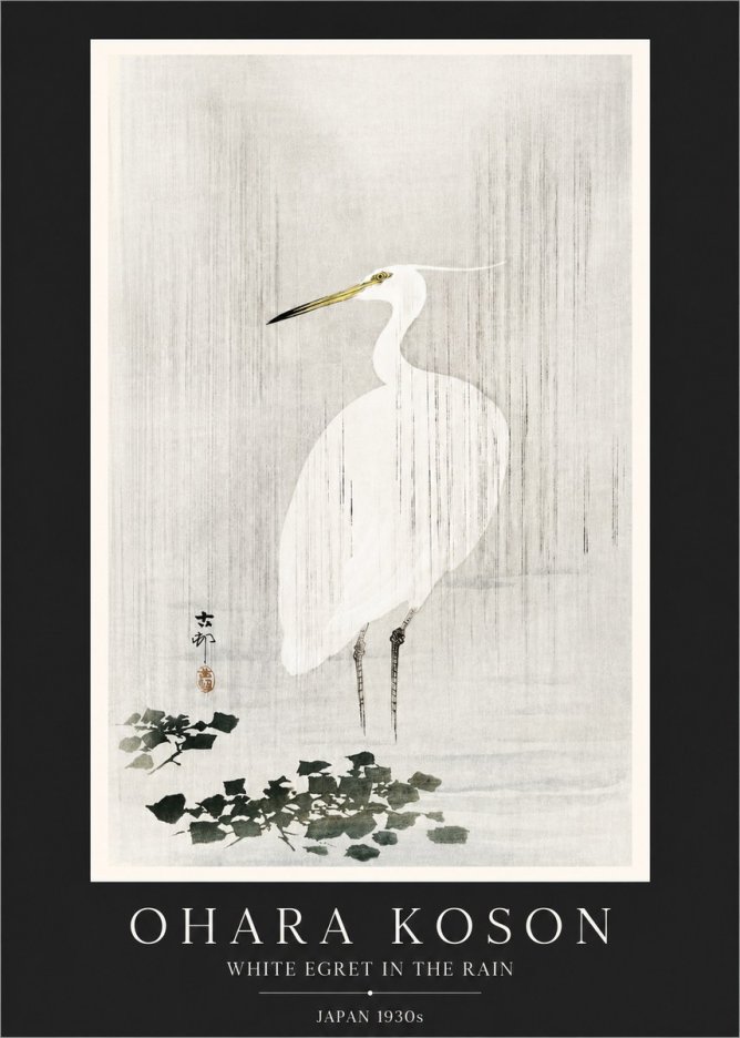 Ohara Koson White Egret in the Rain No3 - Plakát