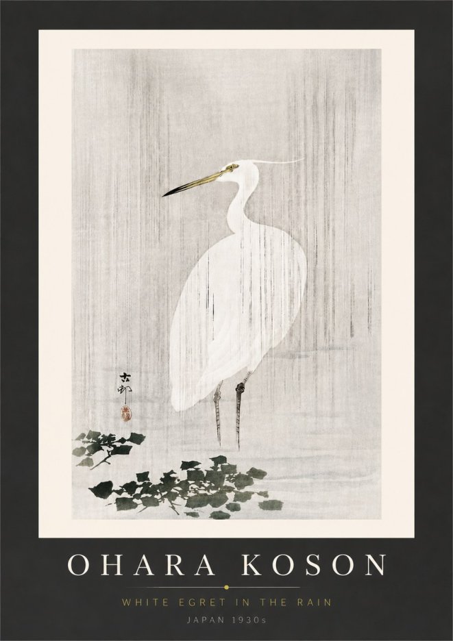 Ohara Koson White Egret in the Rain No6 - Plakát